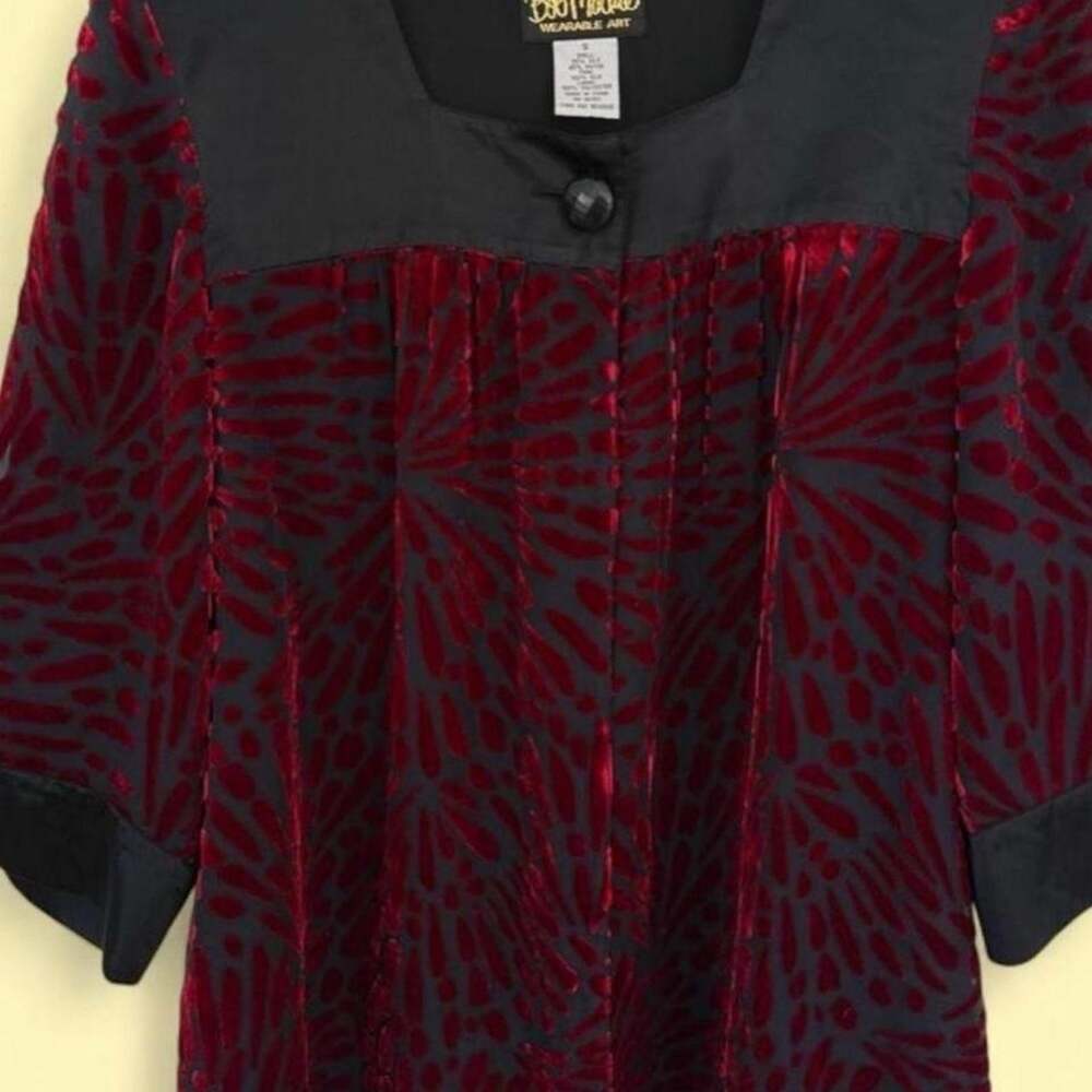 Vintage Bob Mackie Wearable Art Red Velvet Burnout Silk Blouse S